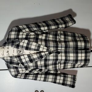 Adolfo- Womens Wool Suit Coat/Jacket Black/White Checked Soft Button front Sz.M